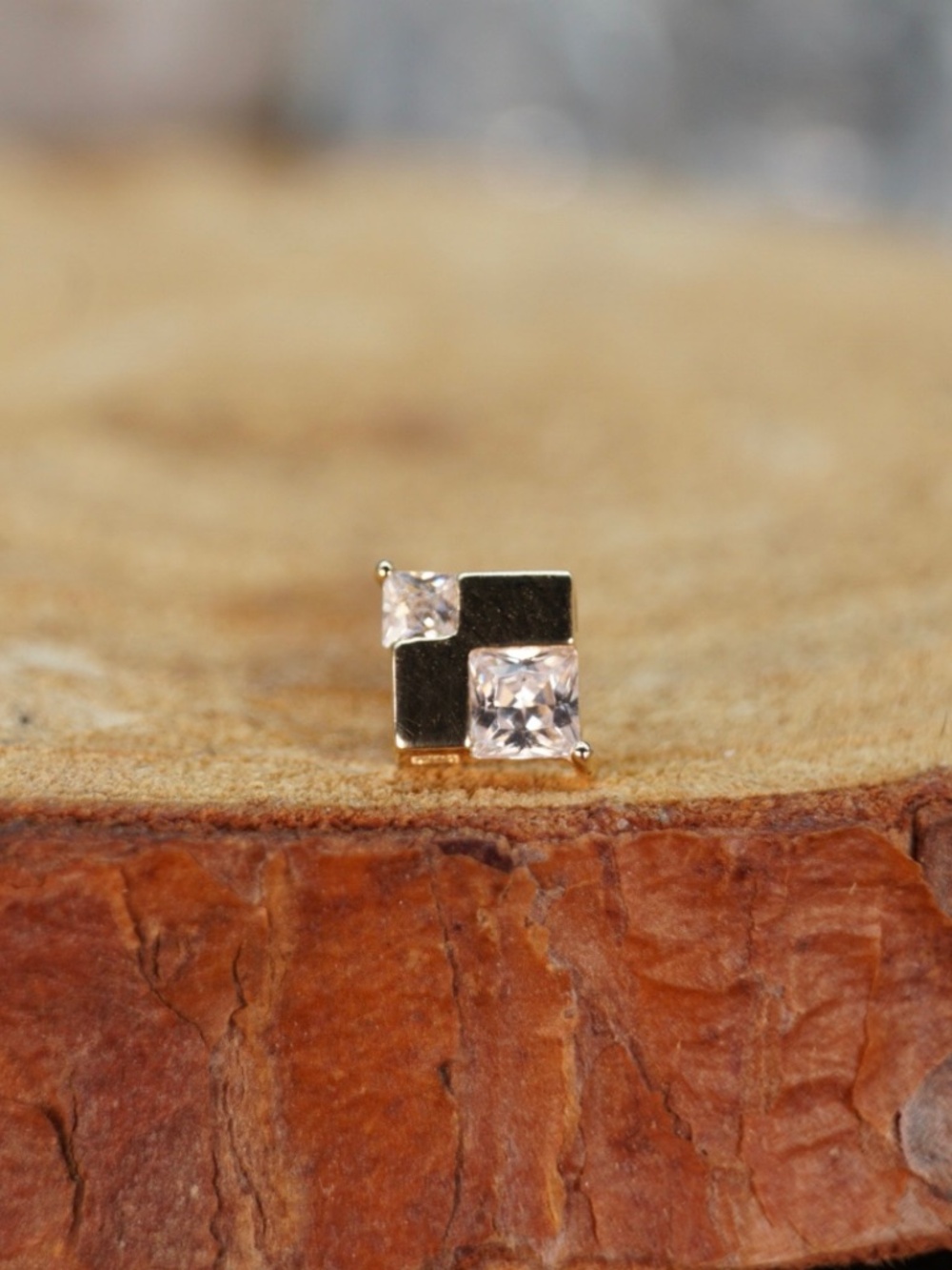 14k Solid Gold Rhombus double gem threadless end